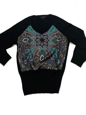 Etro Black Sweater with Teal and Purple Paisley Front
